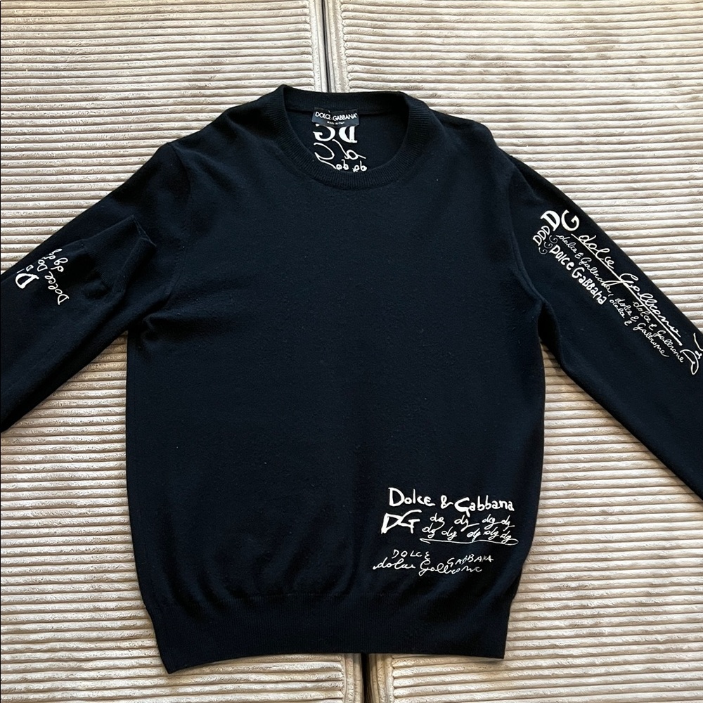 Dolce & Gabbana Black Crewneck Sweater with Script Details